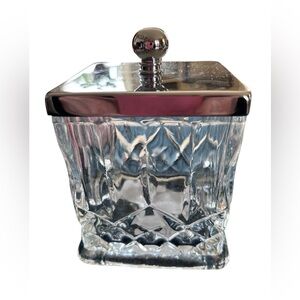 Hotel Collection Square Cut Glass Bath Storage Bin Q-Tip Cotton Balls Silver Top